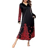 Ekouaer Womens Nightgown Long Loungewear V Neck Nightshirt Sleepwear Full Length Sleepshirt with Pockets