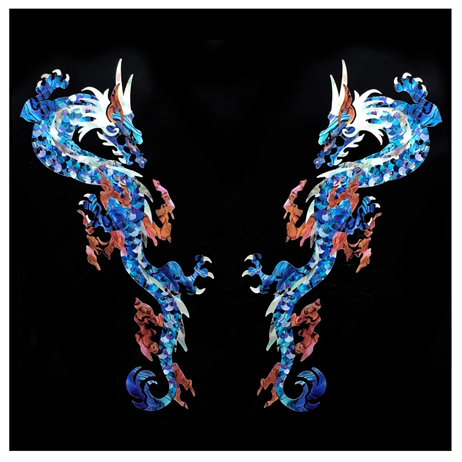 Inlaystickers for Guitars & Bass - Fire Dragon (L&R Set) - Abalone Blue