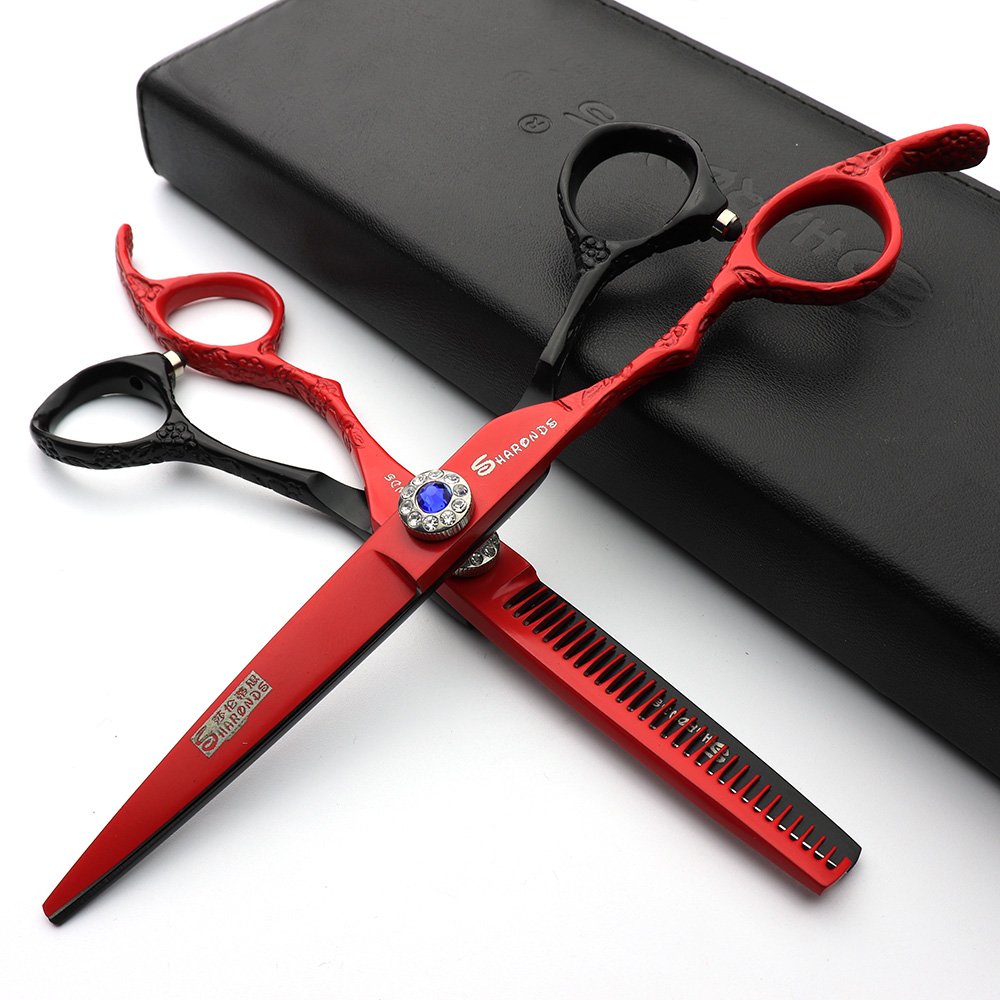 Hairdresser Professional Scissors Set Left-Handed 6/7/7.5/8/9 inch Hair sparse Scissors Hairdressing Scissors 440C (6 inches, 2 Pieces-E)