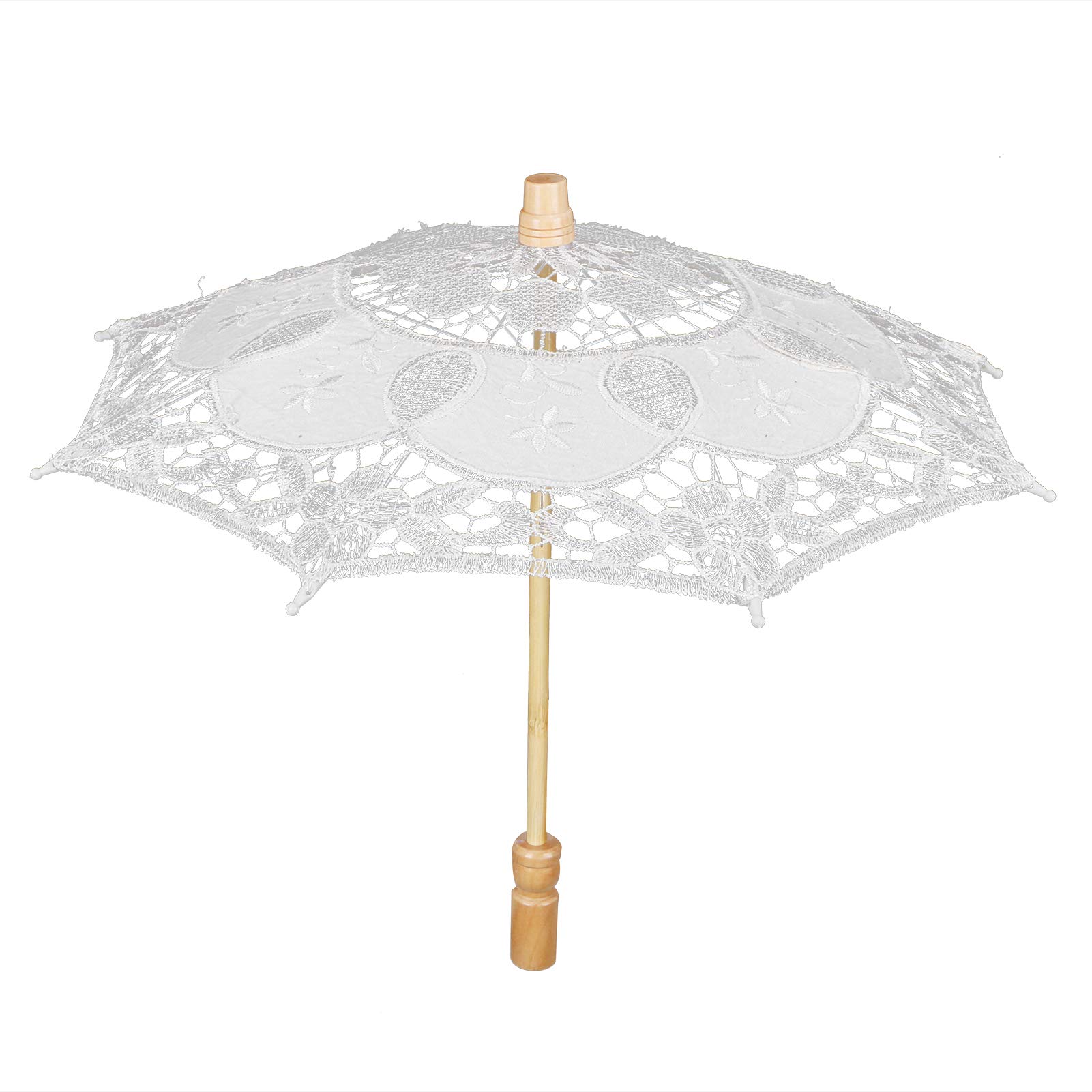 Jeffergarden Wedding Bride Umbrella, White Black Parasol Lace Umbrella Wedding Bridal Umbrella Lace Fabric Eucalyptus Handle For Weddings Celebrations Decoration(S-Beige)