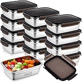 Acellegic 12 Pcs 29oz/ 850 ml 304 Stainless Steel Food Storage Containers with Lid, Airtight Metal Food Containers Reusable Stackable Bento Meal Lunch Box Freezer/Dishwasher Safe for Kitchen Travel