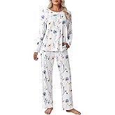Ekouaer Womens Pajama Sets Pleated Tops with Long Pants Lounge Set Long Sleeve Fall Sleepwear Ladies Pjs S-XXL