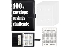 GEDunique 100 Envelopes Money Saving Challenge, 2024 New 100 Envelope Challenge Binder, Easy and Funny Way to Save $5,050 Budget Planner, 100 Day Envelope Challenge Kit Money Saving Binder Black