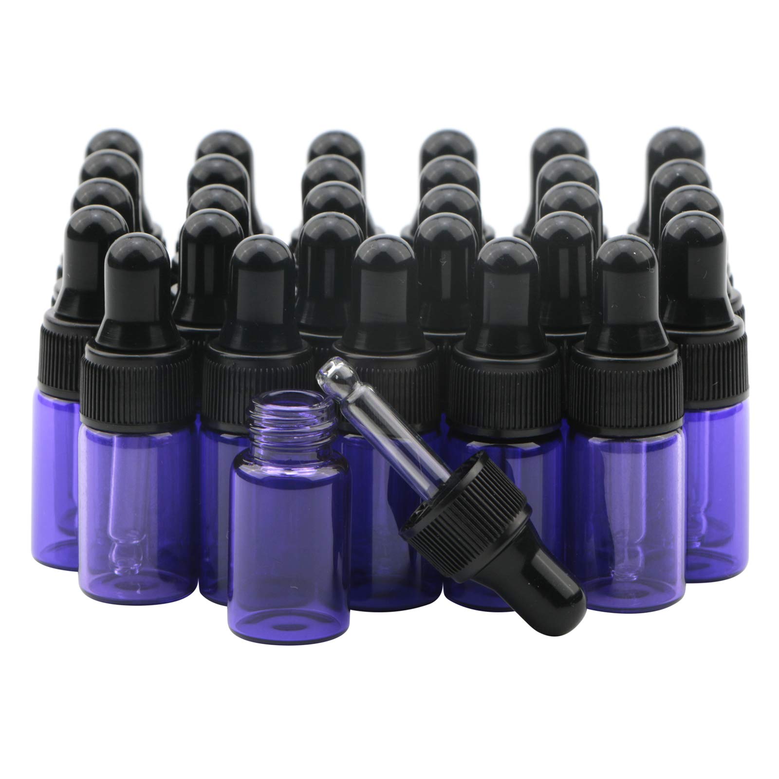 Rowiz 30 PCS 3ml Purple Glass Dropper Bottles with Pipettes Dropper&Black Screw Cap,Glass Essential Oil Bottles Eye Dropper Vials Perfume Cosmetic Liquid Aromatherapy Lotion Sample Bottles