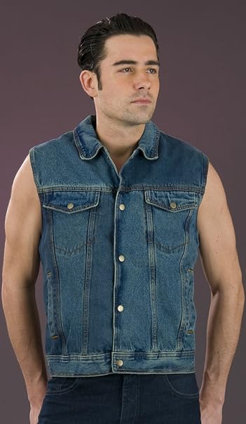 Amazon.com: Mens Blue Denim Motorcycle Vest W/Collar: Automotive