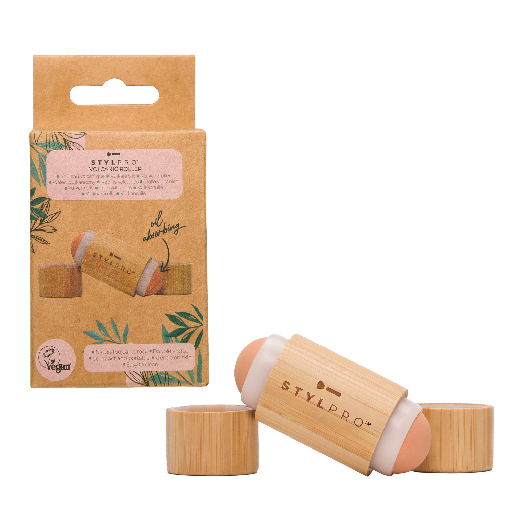 STYLPRO Bamboo Volcanic Oil Absorbing Roller - Natural Oil Control, Double-Ended, Reusable, Gentle on Skin, Long-Lasting, Portable, Compact, Easy to Clean, Natural Volcanic Rock Composite