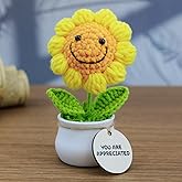 MSEHKM Encouragement Crochet Flowers with Positive Wooden Affirmations Handmade Artifical Flower Decor Ideal for Birthday/Christmas/Thank You Present (Gold Sunflower, You are Appreciated)