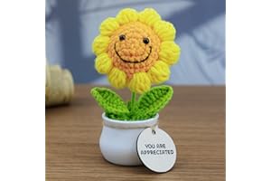 MSEHKM Encouragement Crochet Flowers with Positive Wooden Affirmations Handmade Artifical Flower Decor Ideal for Birthday/Christmas/Thank You Present (Gold Sunflower, You are Appreciated)