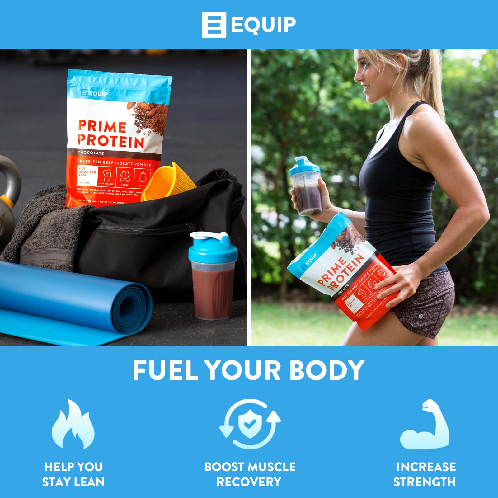 Equip Foods Prime Protein Powder Chocolate & Prime Protein Powder Salted Caramel