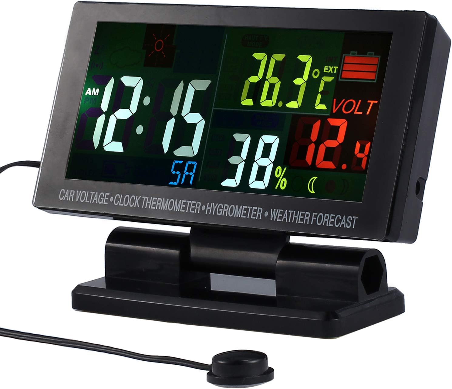 Proster Digital Color LCD Car Clock Weather Temperature Thermometer Hygrometer Voltage Alarm