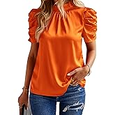 BTFBM Womens Tops 2026 Dressy Casual Blouses Summer Spring Clothes Mock Neck Short Sleeve Shirts Business Work Fall Outfits