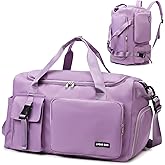 Eslcorri Gym Duffle Bag for Women Men, Sports Backpack with Wet & Shoe Compartment, Fitness Overnight Weekender Bag for Yoga, Swim, Travel (Style B, Light Purple)