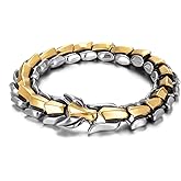 CJFENGD Unique Gift for Men, Dragon Bracelet in Gold and Silver Tone, Mythical Creature Inspired Stainless Steel Wristband，Dragon Gifts for men