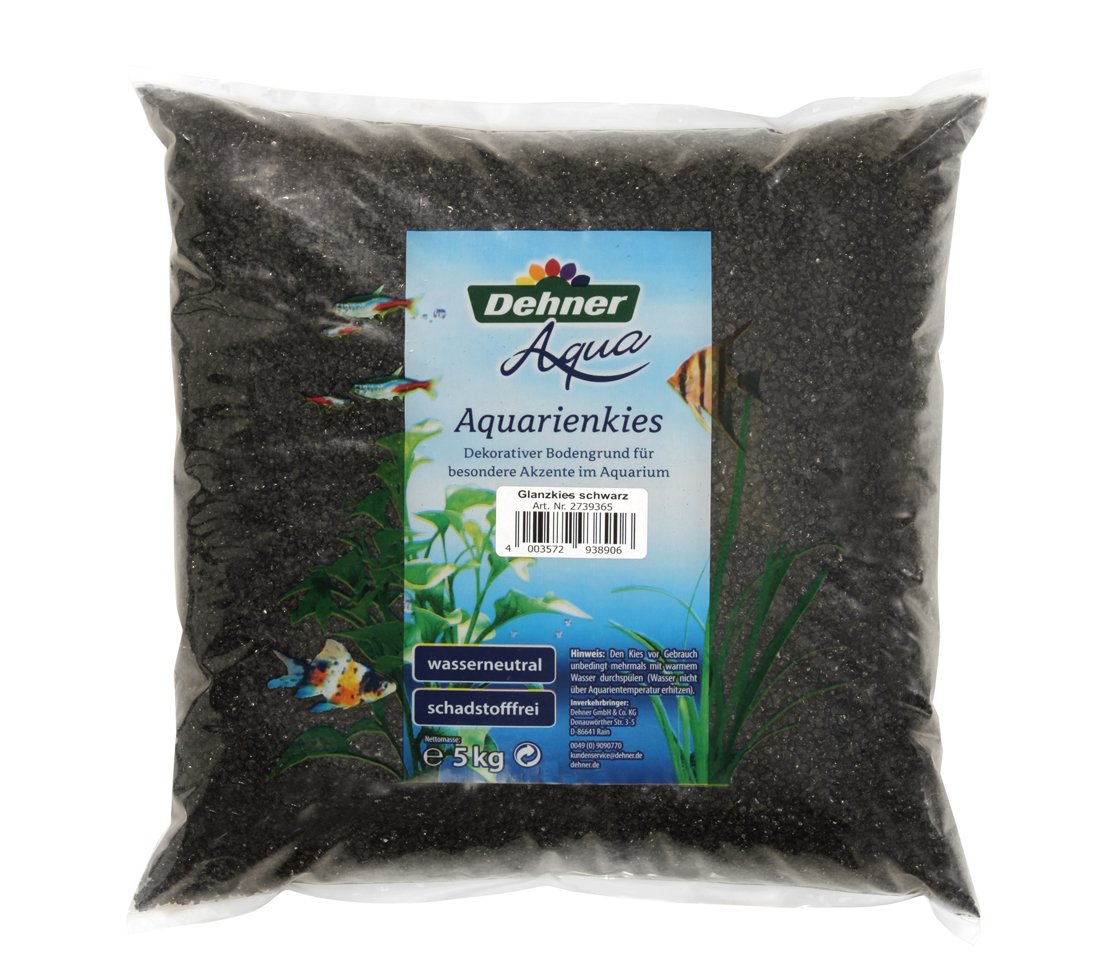 Dehner Aqua Aquarium Gravel, Glossy Gravel, Grain Size 2-3 mm, 5 kg, Black