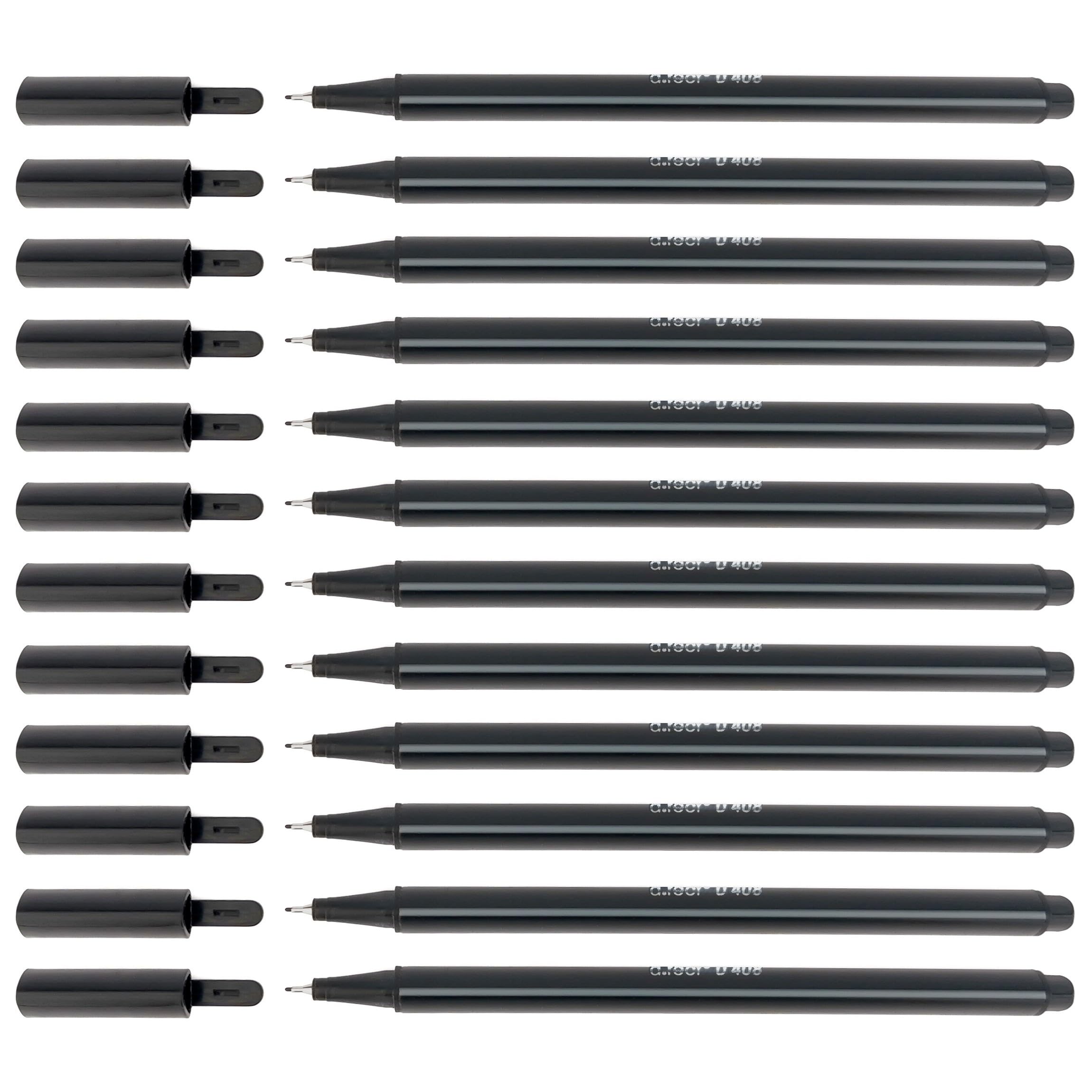 D.RECT D408 Fineliner Pens, Suitable for Everyday Use, Writing and School Supplies, Fine Line Width Approx. 0.4 mm, for School, Office and Home, Pack of 12, Black