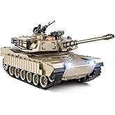Supdex 1/18 M1A2 Abrams RC Tank, 2.4G Remote Control Tank that Shoot BBS with Smoke, Sound and Lights, 165ft Remote Control Army Model Toy, Military All-Terrain Vehicle for 8 yesrs Old+
