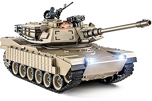 Supdex 1/18 M1A2 Abrams RC Tank, 2.4G Remote Control Tank That Shoot BBS with Smoke, Sound and Lights, 165ft Remote Control Army Model Toy, Military All-Terrain Vehicle for Kids & Adults