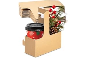 FMP Brands 2 Cup Disposable Drink Carrier with Handle, 15 Pack Kraft Paperboard Handled Drink Carriers 12-30 oz to Go Coffee Cup Holder, Cup Carrier for Cold Hot Drinks, Takeout, Cafe