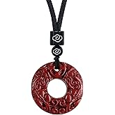 Chiorgone Cinnabar Pi Xiu Pendant Necklace, Feng Shui Amulet for Wealth & Protection, Carved Donut Good Luck Charm on Adjustable Cord