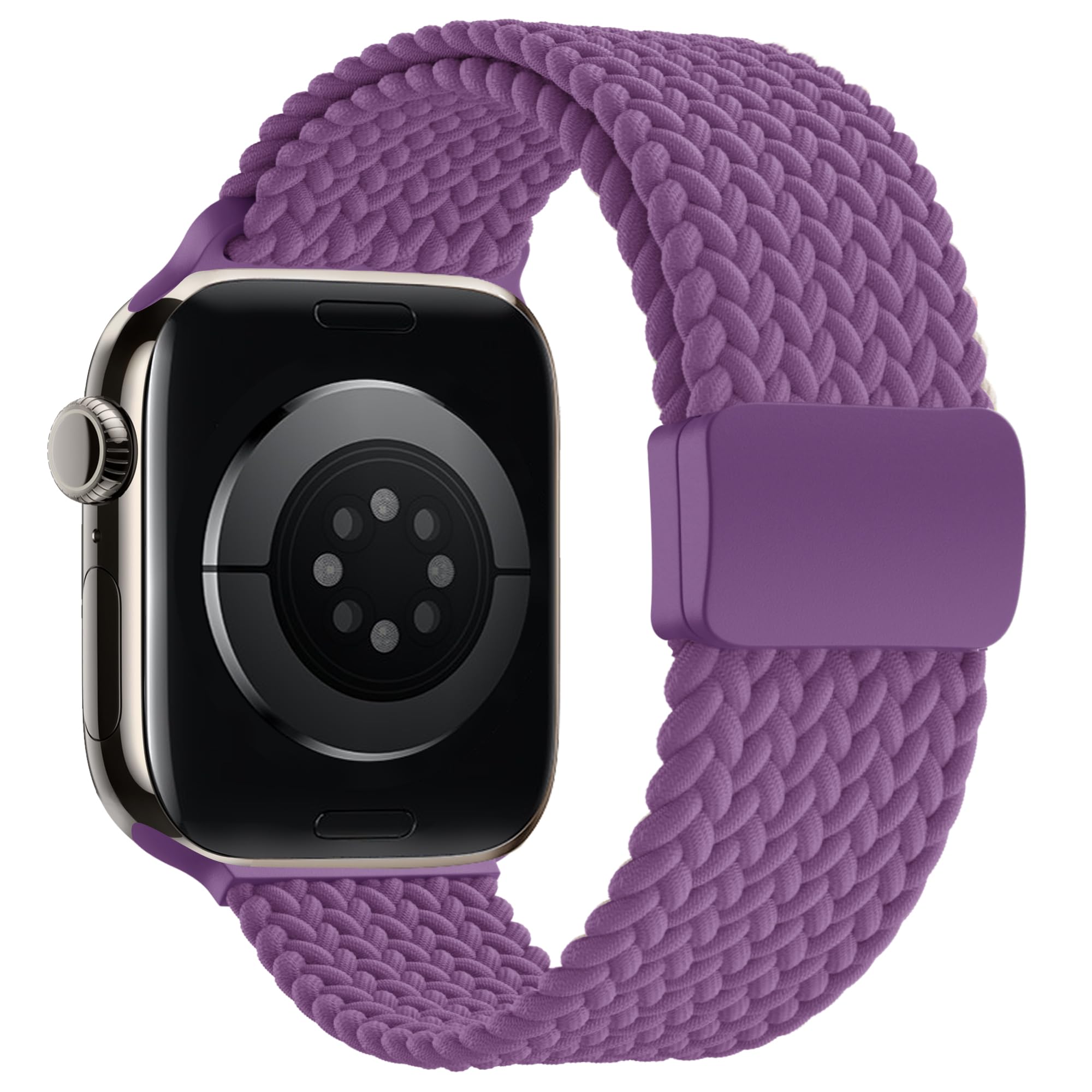 Braceleter Braided Stretchy Band Compatible with Apple Watch Band 38mm 40mm 41mm 42mm 44mm 45mm 46mm 49mm Women Men, Adjustable Nylon Elastic Magnetic Clasp Strap for iWatch Series 10 9 8 7 6 5 4 3 2 1 SE Ultra (Purple, 38mm/40mm/41mm/42mm(Series 10))