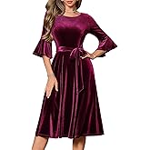 HomRain Women's Long Sleeve Velvet Midi Dresses for Wedding Guest Church Formal Winter Christmas Cocktail Party