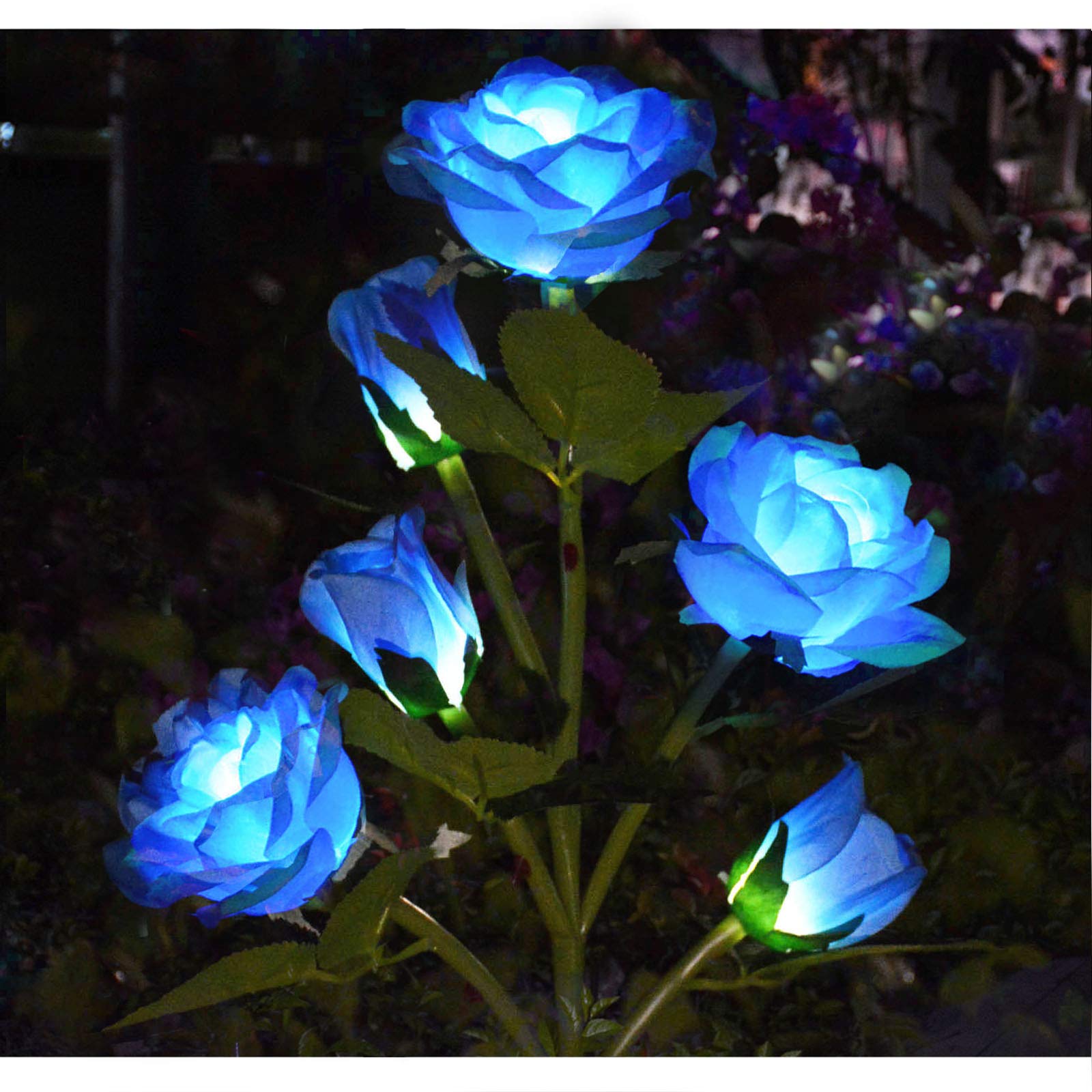Abkshine Solar Rose Stake Lights for Outdoor Garden Decorations,Waterproof Artificial Flowers for Grave Patio Yard Memorial Grave Christmas Pathway Walkway Balcony Bush Porch Decorations, Blue