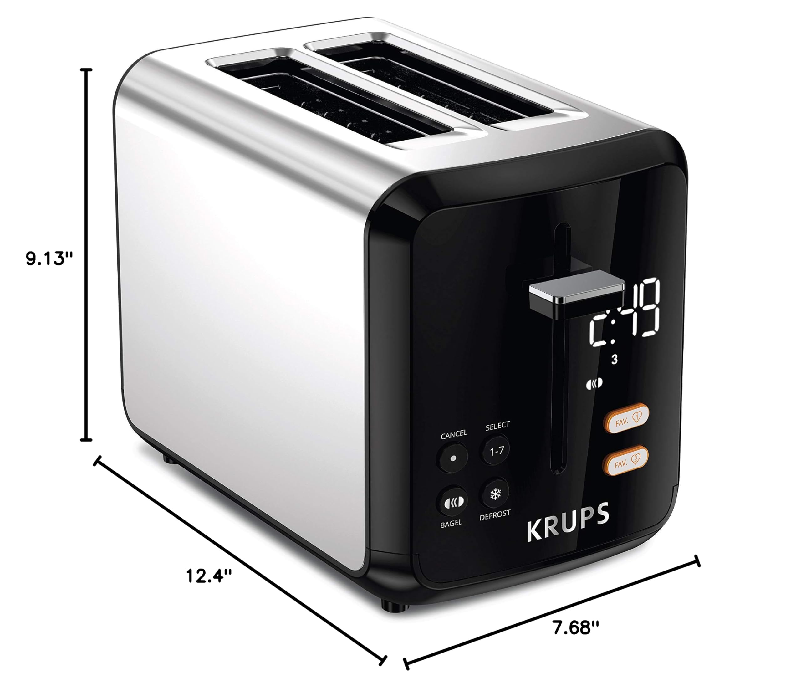 KRUPS KH320D50 My Memory Digital Stainless Steel Toaster, 7 Browning Level with personalized setting, Black