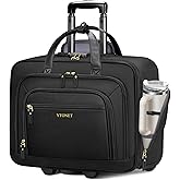 Ytonet Rolling Laptop Bag Women, 17.3 Inch Laptop Briefcase with Large Cup Holder, Carry On Luggage with Insulated & Waterproof Pocket, Roller Bag with Lock, Teacher Bag for Work Travel,Black