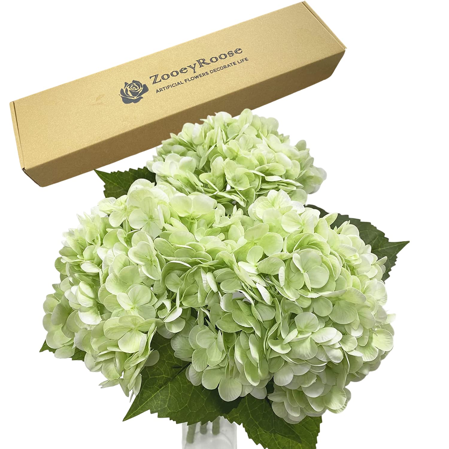 ZooeyRoose 3 pcs Green Hydrangea Artificial 21" Royal Real Touch Hydrangea Heads with Stems Lifelike Artificial Flowers for DIY Arrangements Wedding Bouquets Floral Home Festival Decorations