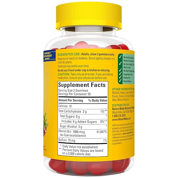 NATURE MADE ZERO SUGAR ENERGY VITAMIN B12 GUMMIES 1000 MCG PER SERVING, B12 VITAMIN, ENERGY METABOLISM SUPPORT, ASPARTAME FREE, 110 SUGAR FREE GUMMIES, 55 DAY SUPPLY