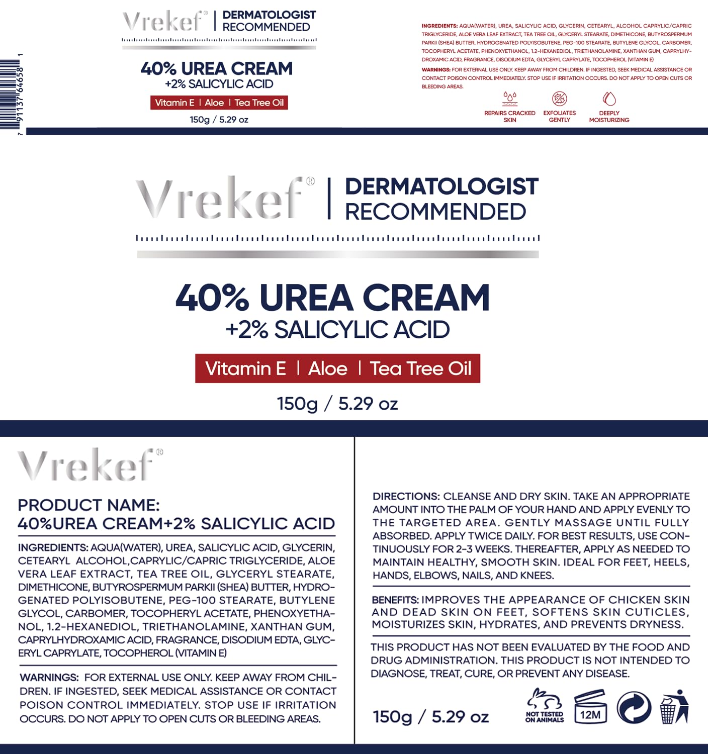 Urea Cream 40 Percent for Feet Maximum Strength, Urea Cream 40% Plus Salicylic Acid 2%, Foot & Hand Cream for Dry Cracked