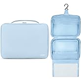 KAZAY Hanging Toiletry Bag with TSA Approved Detachable Pouch, Travel Toiletry Bag, Water Resistant, Premium Nylon, Travel Size Toiletries, Cosmetic Bag, Unisex (Light Blue)