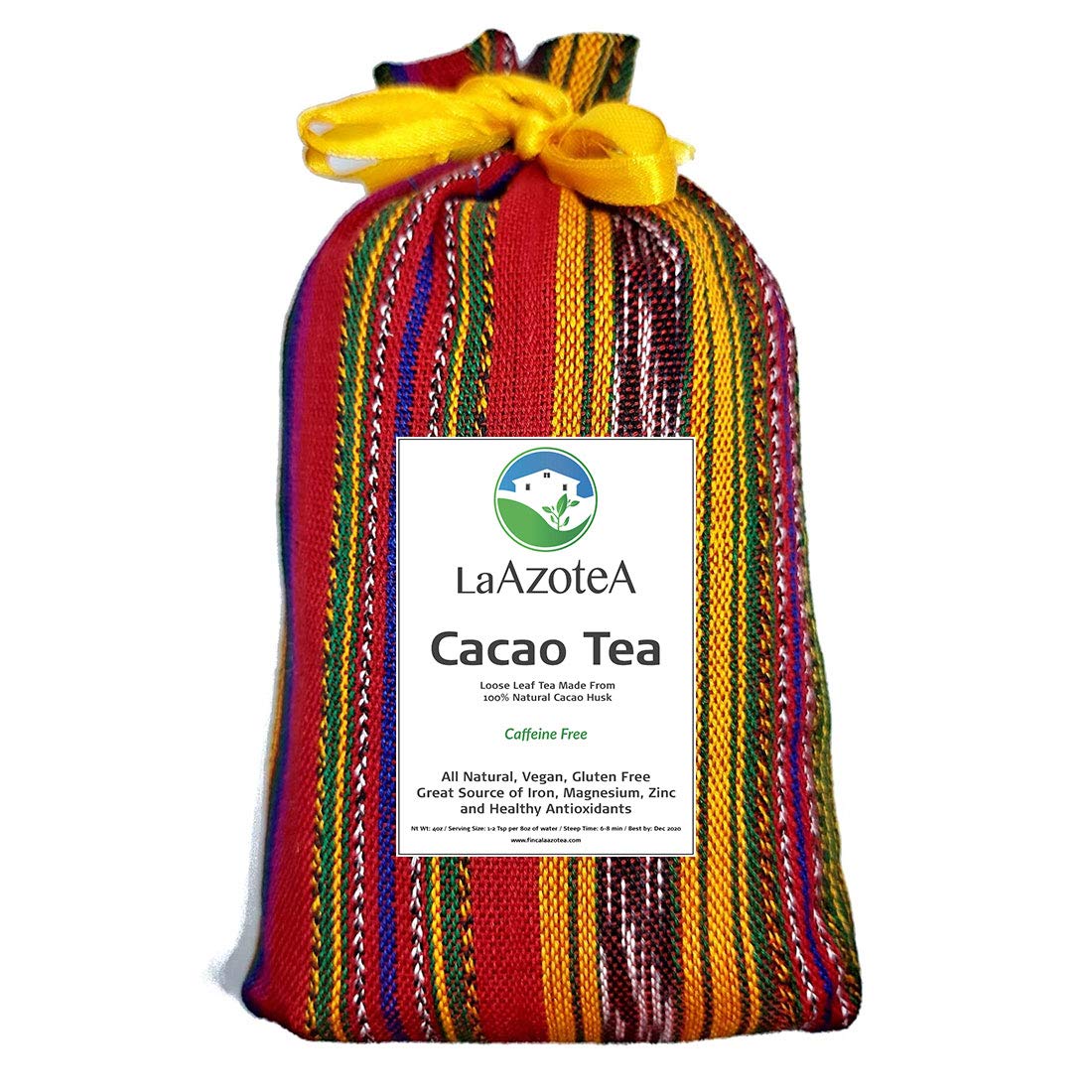 La Azotea Estate Antigua Guatemala Loose Leaf Cacao Tea (4 oz) 100%  Naturally Grown and Handpicked, Guatemalan Tipico Textile Gift Bag Included