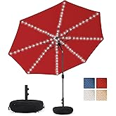 Sundale Outdoor Solar 104 LED 11 ft Patio Umbrella with Sand Bag Umbrella Base, Outdoor Umbrella with Tilt and Crank, Red