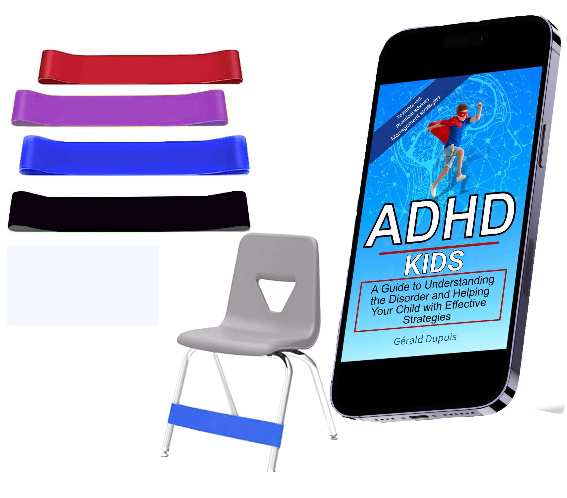 Seka-Planet 4× Chair Bands for Kids with ADHD and Sensory Needs – Natural Latex Fidget Bands for Chairs (Foot Fidget Straps) – Improves Focus – Includes ADHD Strategies eBook