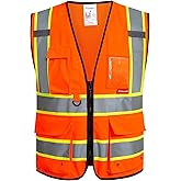 ProtectX 9 Pockets Safety Vest for Men Women High Visibility Reflective Vest for Construction Work Class 2