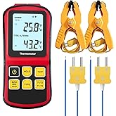 JuviPerpric Thermocouple Thermometer Clamp Digital K Type Thermometer,Dual Channel Thermocouple Tester(-238~3212℉) with 2 Tem