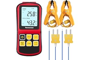 JuviPerpric Thermocouple Thermometer Clamp Digital K Type Thermometer,Dual Channel Thermocouple Tester(-238~3212℉) with 2 Tem