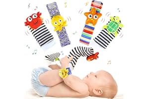 CCEOO TOY Baby Rattle Socks and Wrist Rattles Set 0-12 Months, Soft Sensory Toys for Newborn and Infant Development and Stimulation, Baby Gifts for Boys and Girls 3 6 12 Months