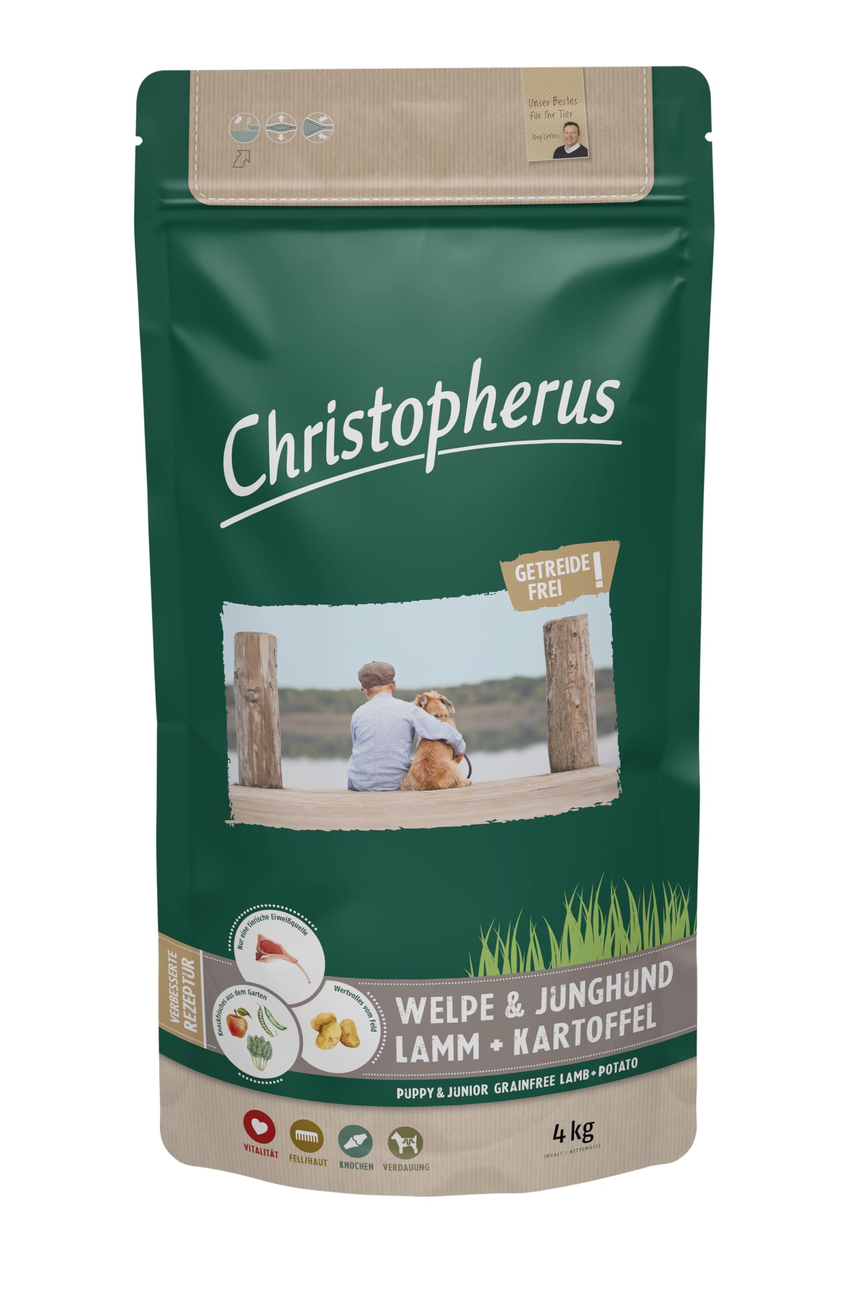 Christopherus Complete Feed Cereal-Free Lamb + Potato - Puppy & Junghound, Pack of 1 (1 x 4 g)