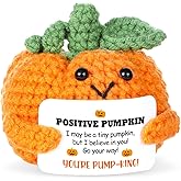 Positive Crochet Pumpkin Fall Thanksgiving Gifts Inspirational Handmade Knitted Doll Emotional Support Mini Pumpkin Gifts for Friends Family Coworkers Employee Halloween Birthday Party Decor