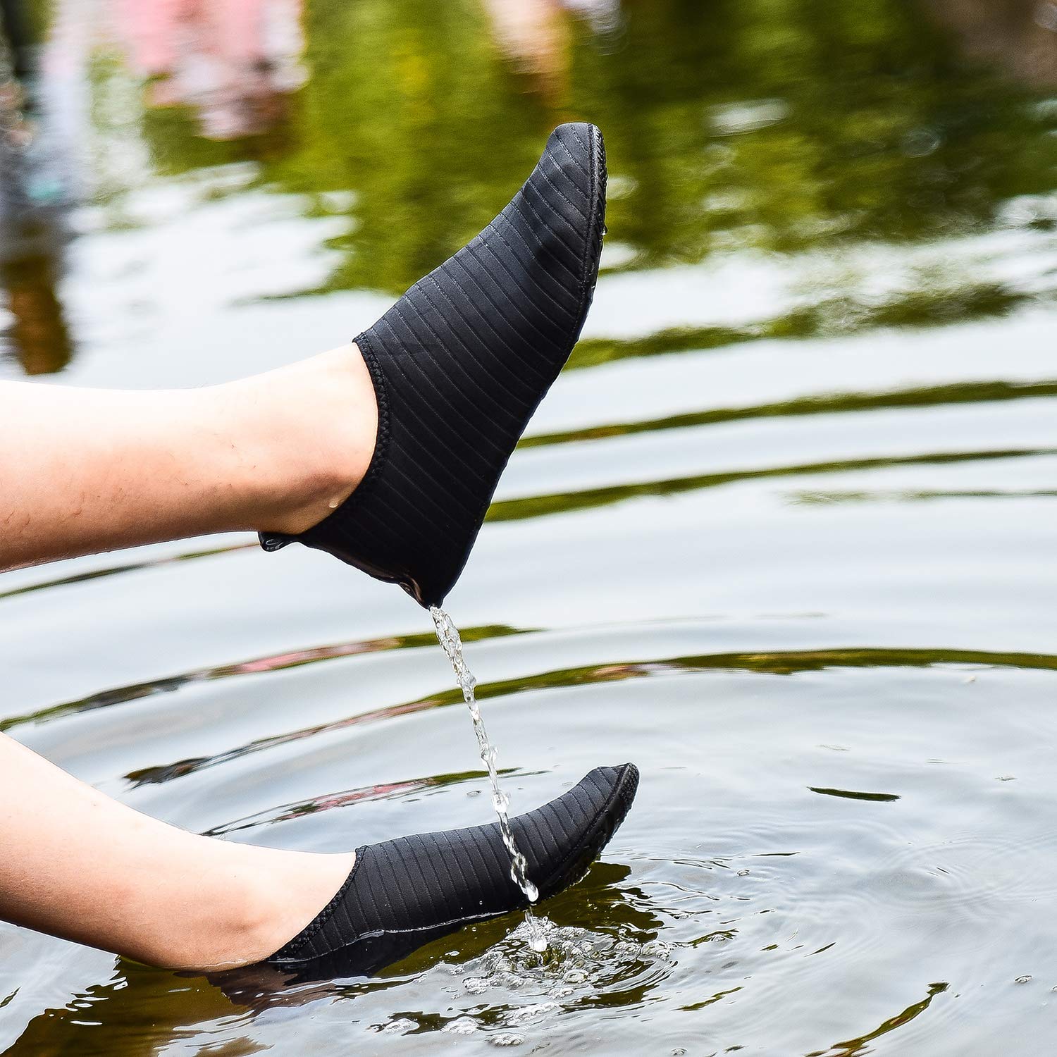 KARAZZO Mens Womens Water Shoes Aqua Shoes Socks Quick-Dry Lightweight Barefoot Shoes,Black-TW,Women 9.5-10/Men 8.5-9 M US