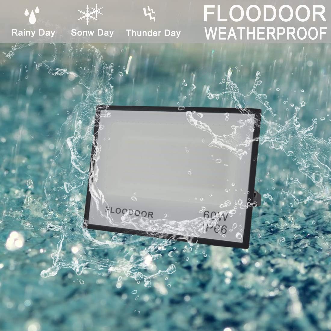 Floodoor 60W LED Flood Light 6000LM 3000K Warm White Floodlight IP66 Waterproof Outdoor Landscape Lights for Lighting of Yard, Garden, Piazza[2 Pack] - - 