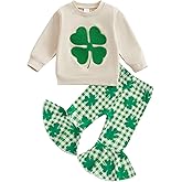 BemeyourBBs Toddler Girl St Patricks Day Outfit Baby Girl Shamrock Sweatshirt Top Flared Pants Set 2 Piece Spring Clothes