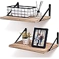 Floating Shelves for Wall, 12 Inch Deep Floating Shelves Set of 2, 16W x 12D Rustic Farmhouse Shelves Wide Display Ledges for Living Room Kitchen Bathroom Bedroom - Carbonized Black