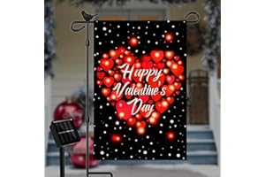 FLAGMESAGE Solar Valentines Day Garden Flag 12x18 Inch Double Sided Yard Flag, Rustic Seasonal Holiday Yard Outdoor Decoration (Red Heart)