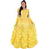 Disney Women's Belle Costume Dress - Beauty and the Beast Premium Yellow Ball Gown with Gloves for Halloween Cosplay
