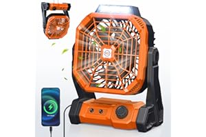 DRCHOP 20000mAh Camping Fan, 8” Double Blades Powerful Battery Operated Fan, Battery Rechargeable Desk Fan with LED & Timers, 270°Pivot, Outdoor Portable Fan for Camping, Fishing, Outage, Hurricane
