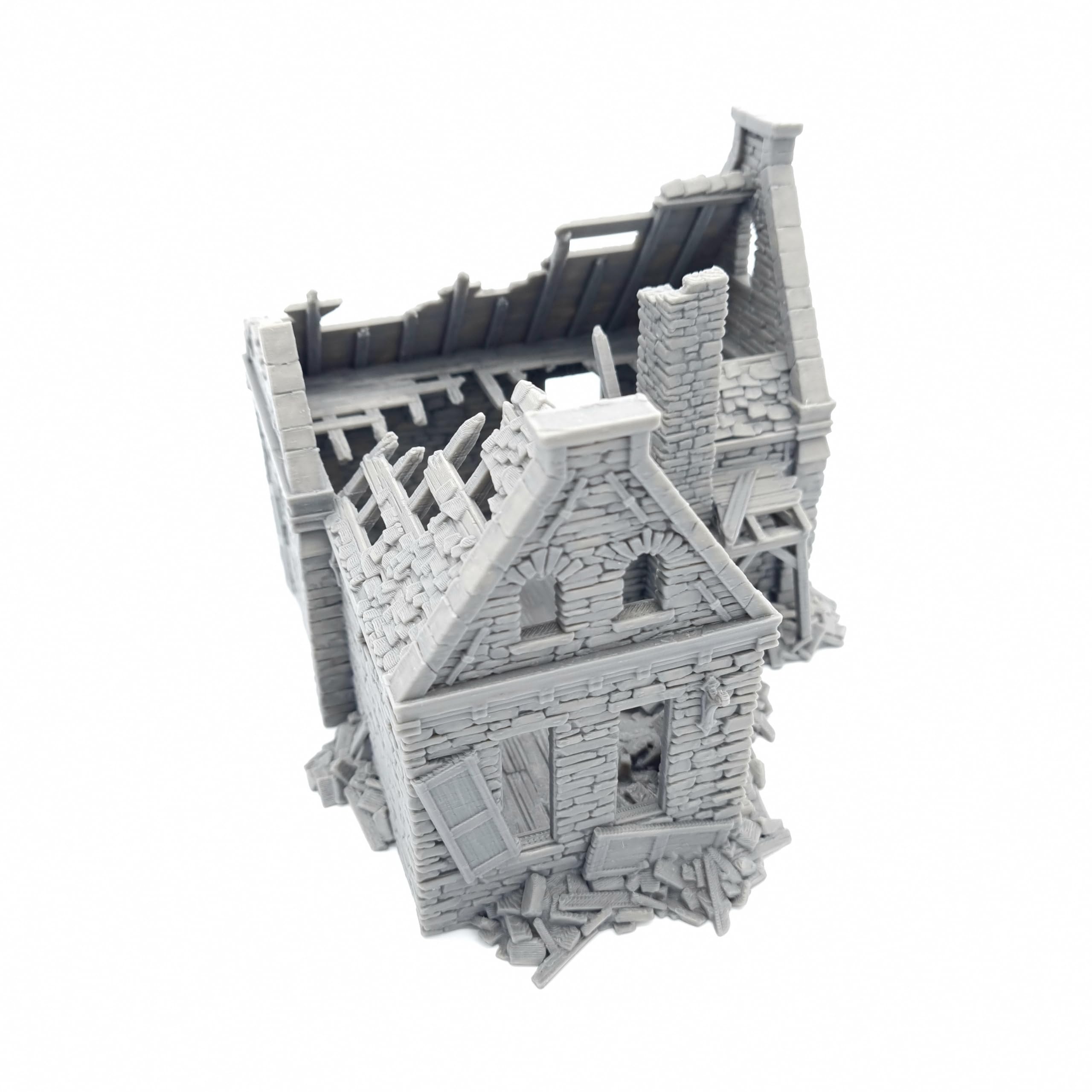 QP3D - Wargame Terrain - Ruined Stone House, Scenery for Tabletop Games 15mm Scale Miniatures, 16-20 Century Medieval European Building for RPG 2WW Railway Modelling (15mm)
