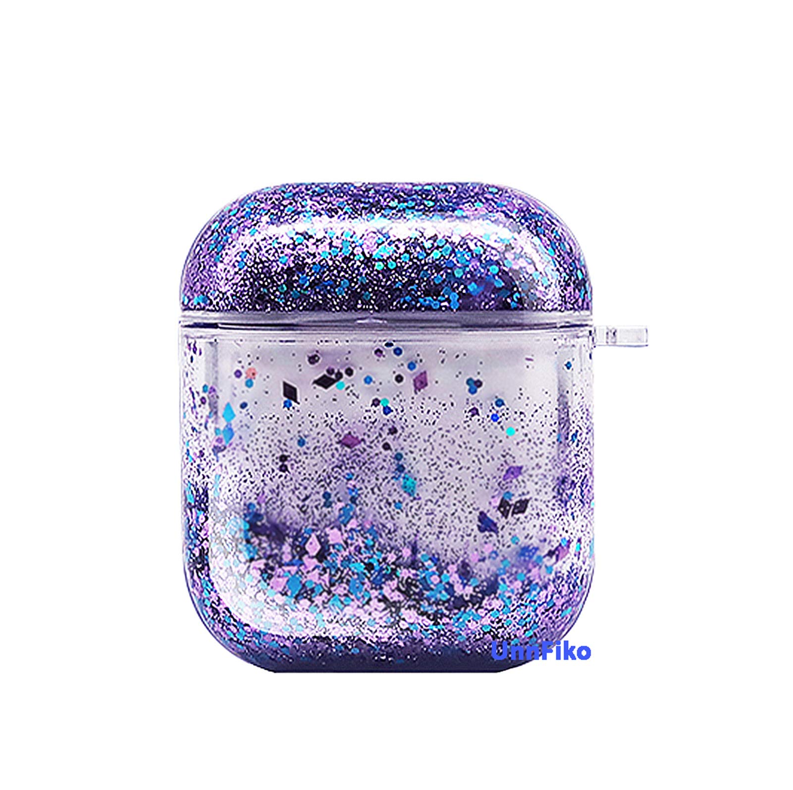 UnnFiko Bling Quicksand Case Compatible with AirPods 1/2, Cute Sparkle Liquid Protective Case, Funny Creative Hard Clear Airpods 1 & 2 Cover with Keychain (Purple Glitter)